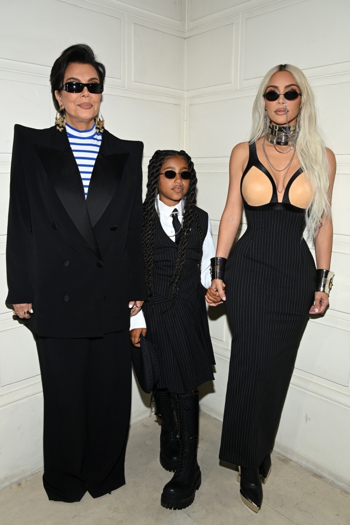 Kim Kardashian, Kris Jenner, and North West at the Jean Paul Gaultier show in Paris.