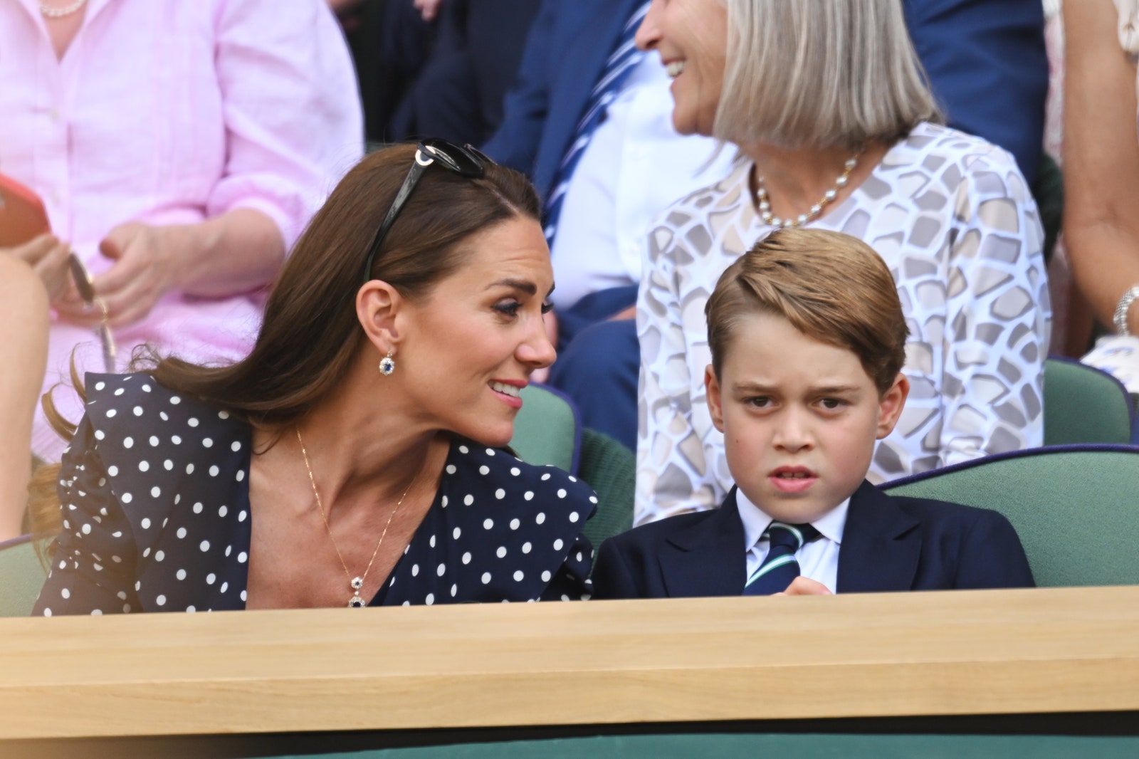 LONDON ENGLAND  JULY 10 Catherine Duchess of Cambridge and Prince George of Cambridge attend The Wimbledon Men's Singles...