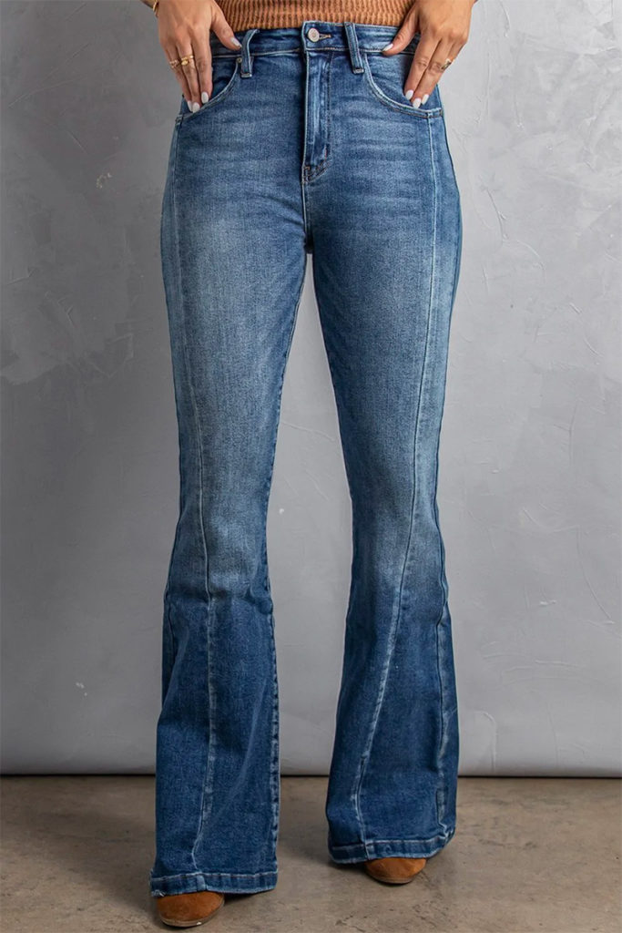 high rise patch pocket flare jeans