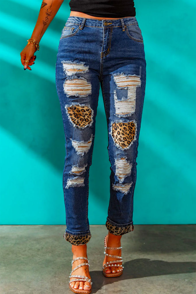 Mid Rise Leopard Patching Jeans