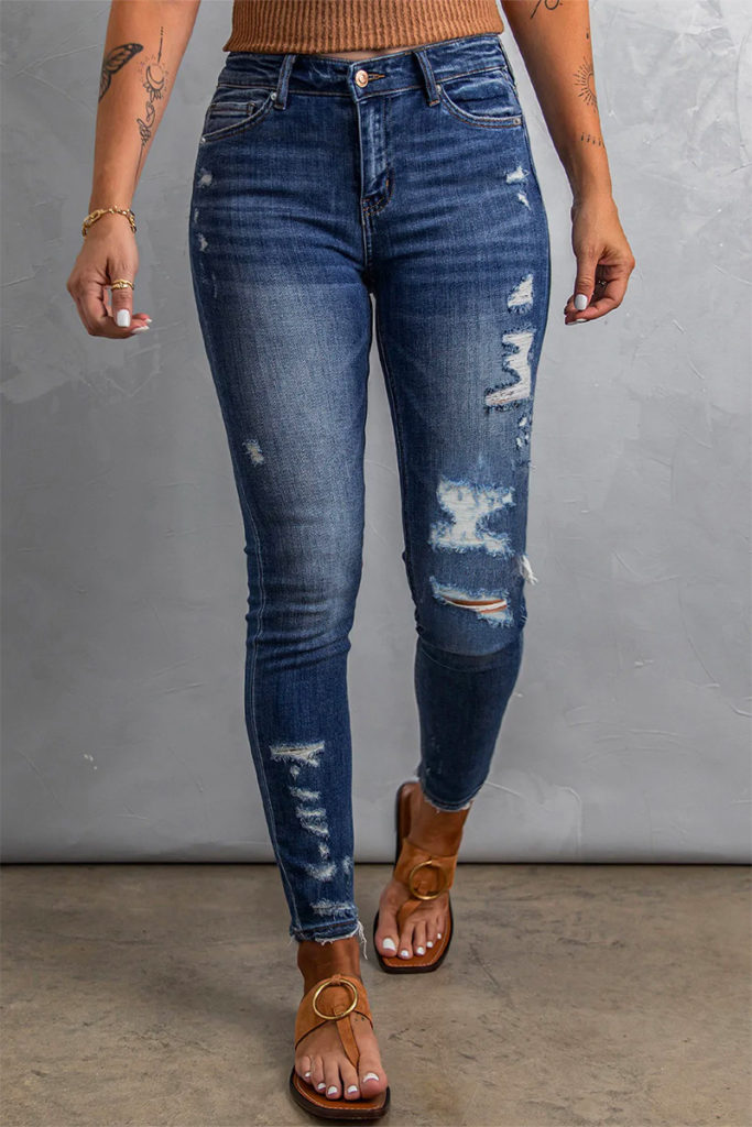 Distressed Leopard Skinny Jeans