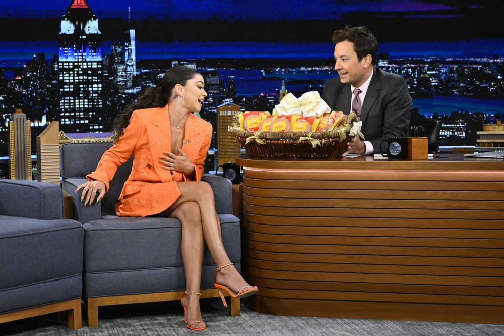 Actress Sarah Hyland during an interview with host Jimmy Fallon on 