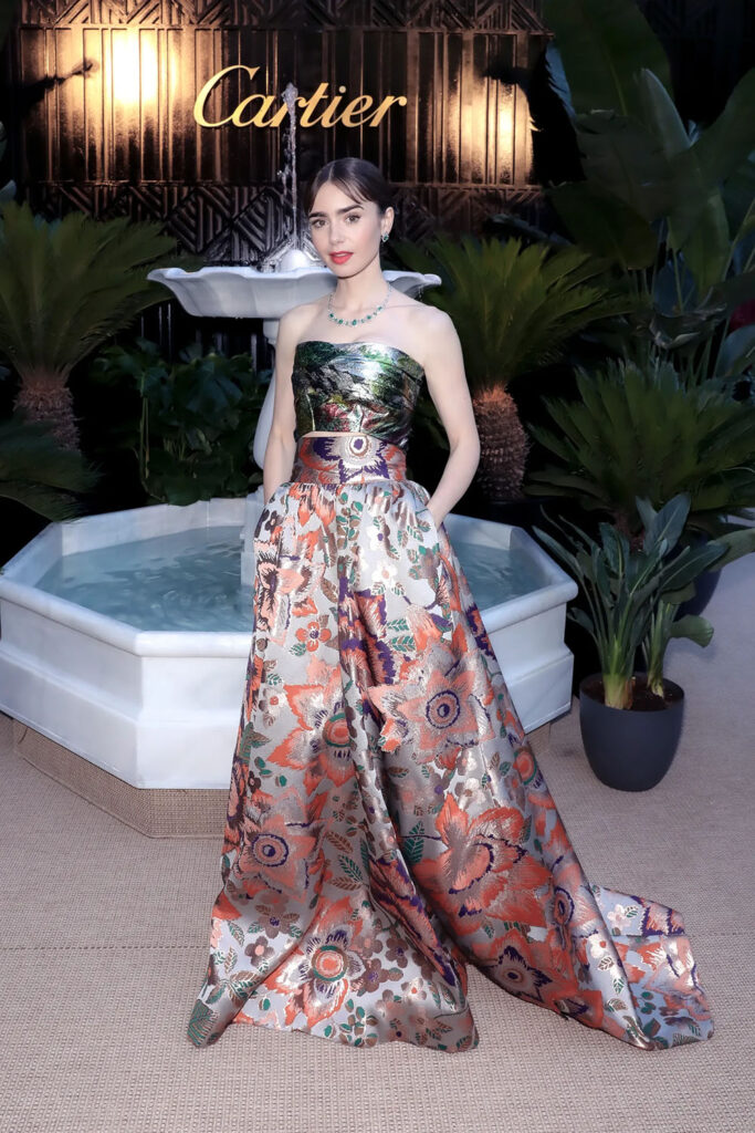 Lily Collins Wore Ronald Van Der Kemp Haute Couture To The Cartier Beautés du Monde Event