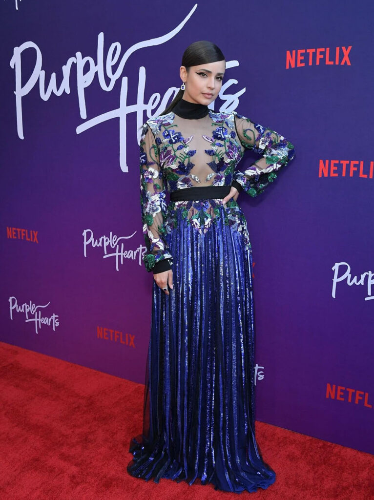 Sofia Carson Wore Elie Saab To The 'Purple Hearts' Screening - Fashnfly