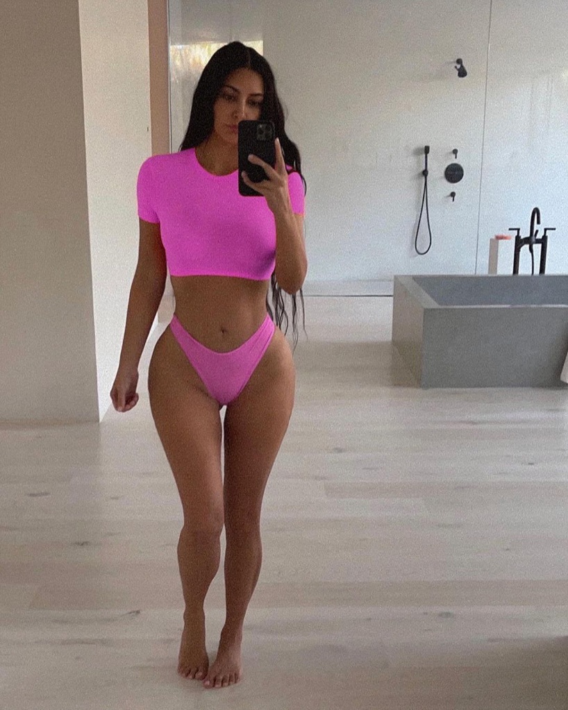 Kim Kardashian in pink outfit