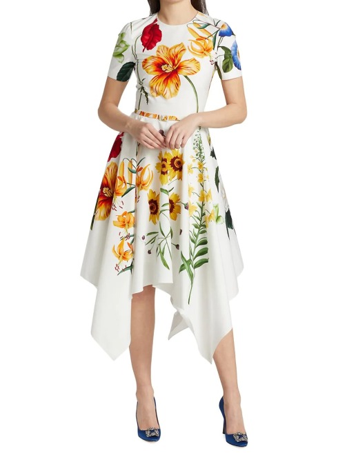 Oscar de la Renta Floral Midi Dress Saks Fifth Avenue