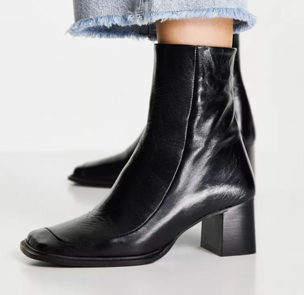 Asos Design Roberta Premium Leather Square Toe Boots