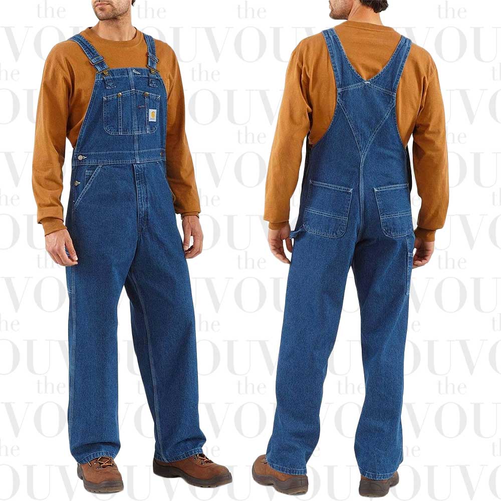 Carhartt Loose Fit Washed Denim Bib Overalls front and back view