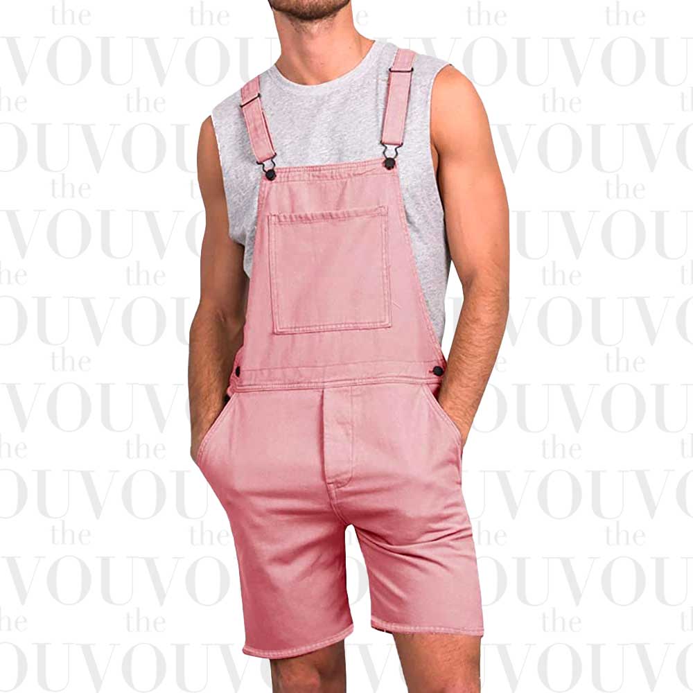Runcati Cotton Pink Mens Bib Overall Shorts