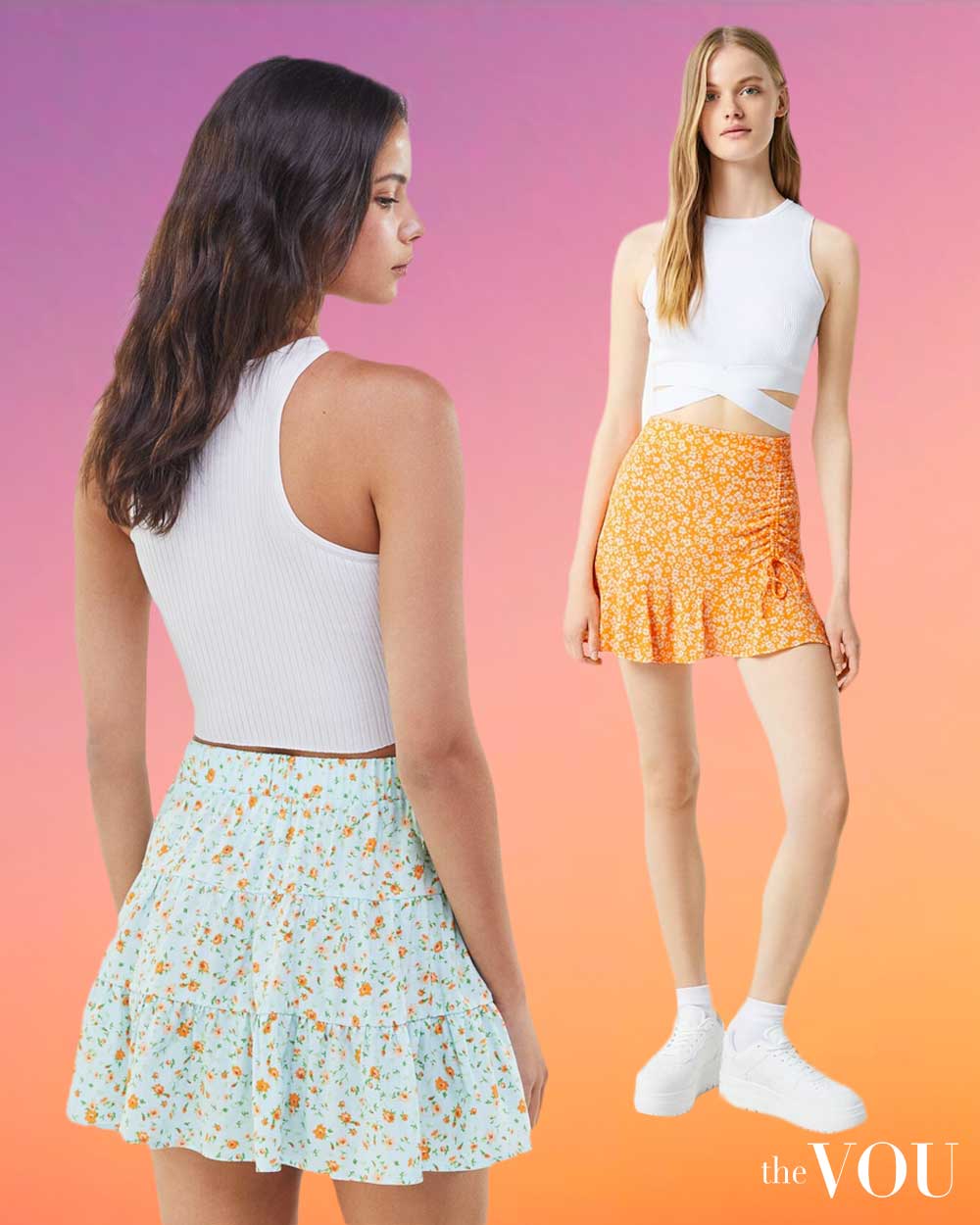 Indie Printed Mini Skirt & Cropped Top