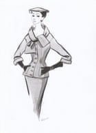 Sketch by Anne Roose of a design from a Parisian haute couture show of the 1950s