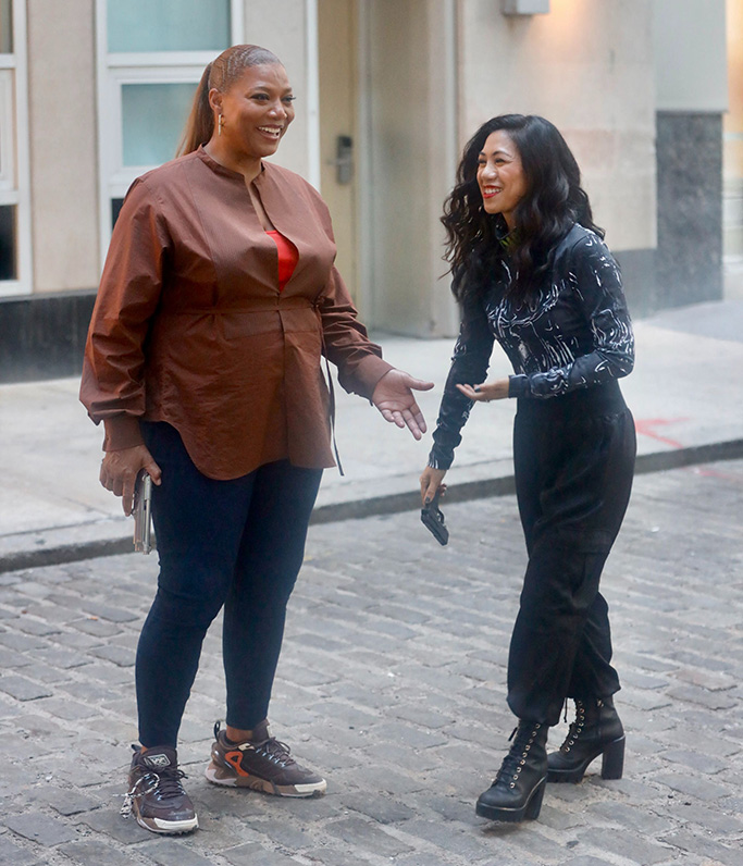 Queen Latifah and Liza Lapira are seen on the set of “The Equalizer” in NYC. 12 Aug 2022 Pictured: Queen Latifah and Liza Lapira are seen on the set of “The Equalizer” in NYC. Photo credit: SteveSands/NewYorkNewswire/MEGA TheMegaAgency.com +1 888 505 6342 (Mega Agency TagID: MEGA886080_011.jpg) [Photo via Mega Agency]