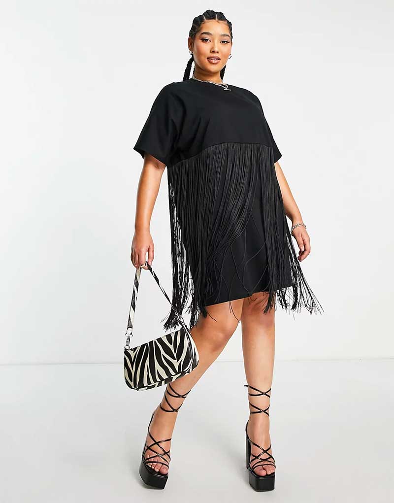 ASOS Curve miniskirt with maxi fringing