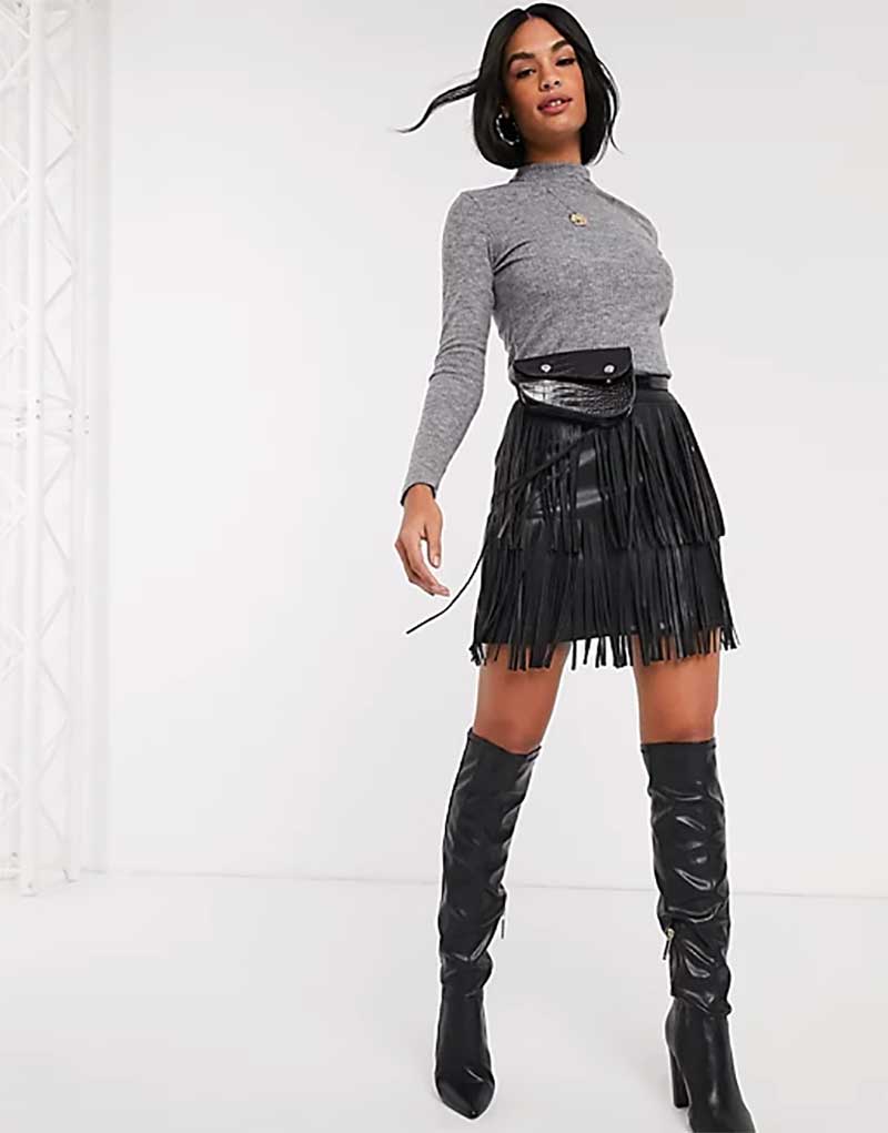 River Island faux leather fringed mini skirt