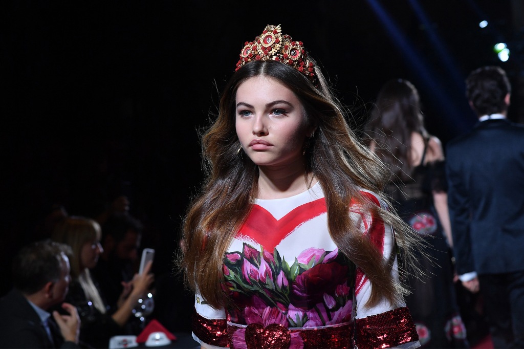 Thylane Blondeau walks the runway at the Dolce & Gabbana secret show during Milan.