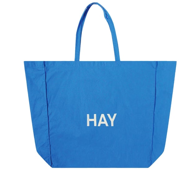 Blue bag with the word ‘Hay’ on it