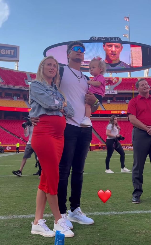 Patrick Mahomes, Brittany Matthews, Kansas City Chiefs, Sterling Mahomes, sneakers, white sneakers, red skirt, football, Texas Tech Hall of Fame