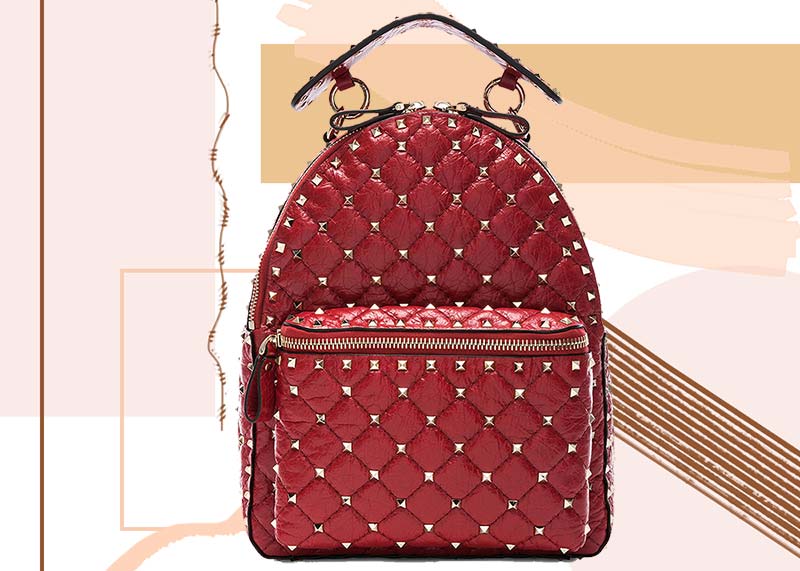 Best Designer Backpacks for Women: Valentino Small Rockstud Spike Backpack in Red