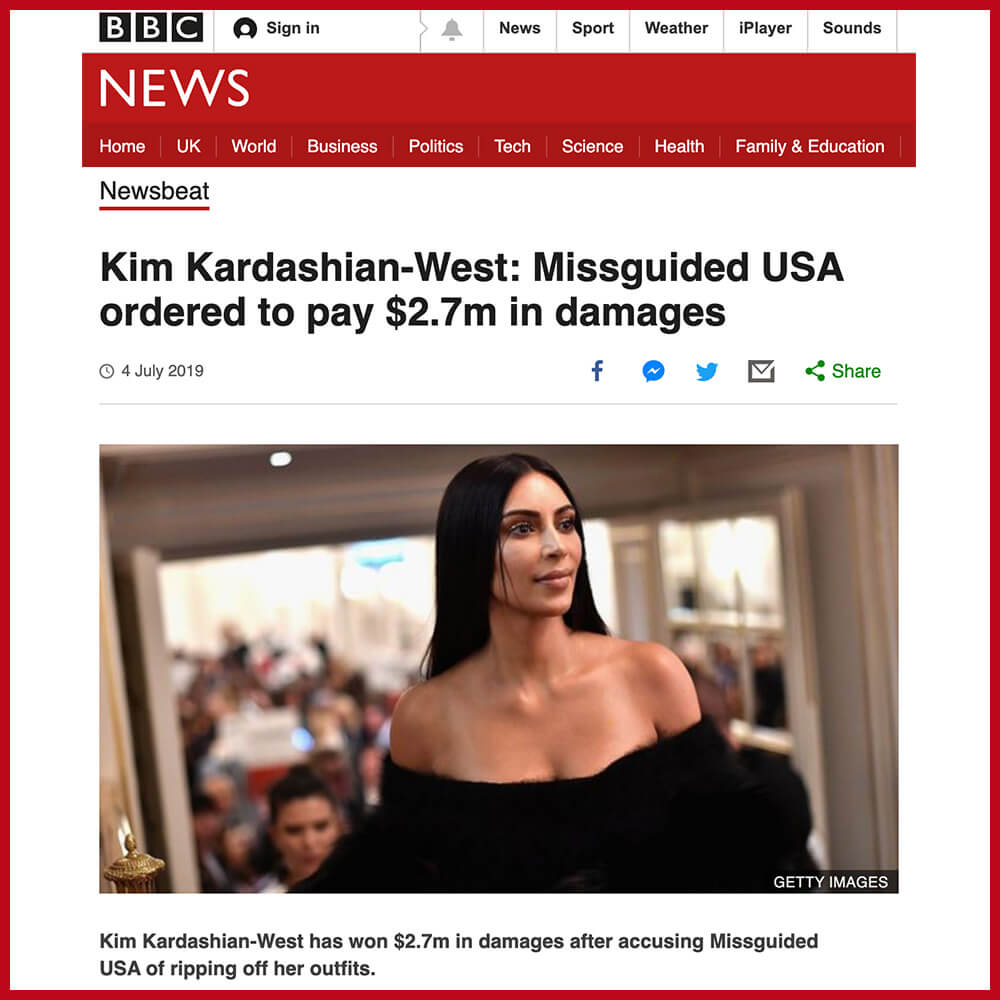 Kim Kardashian has won her court case against fast fashion giant Missguided