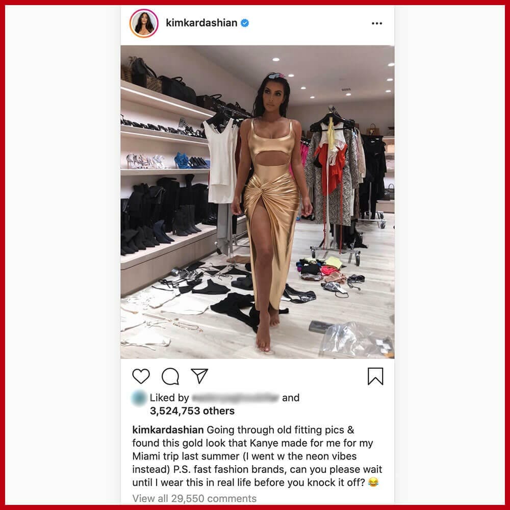 Fast Fashion Miss guided copying Kim Kardashian instagram post