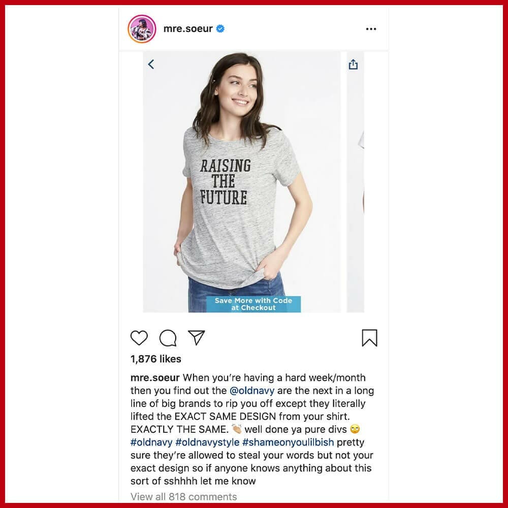 Fast Fashion Old Navy by GAP copying Carrie Anne Roberts design