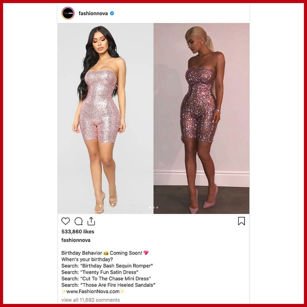 Fast Fashion Fashion Nova copying Kylie Jenner on Instagram