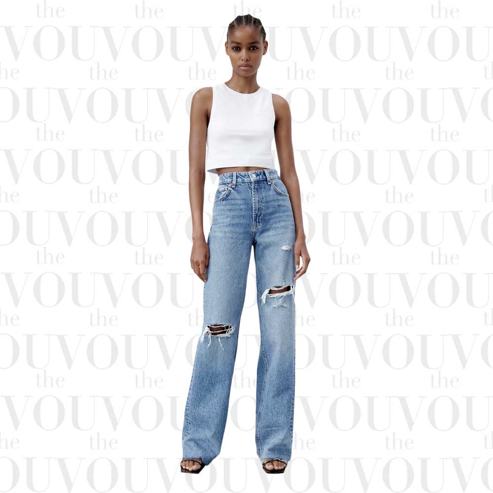 ZARA Ripped Wide-Leg Jeans for women