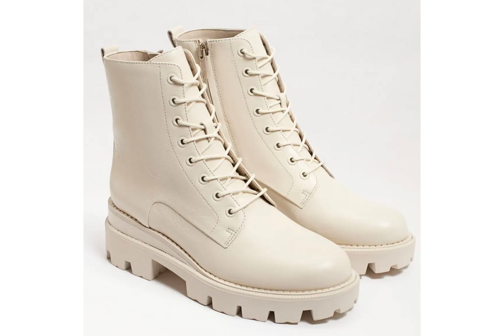 A pair of white combat boots 