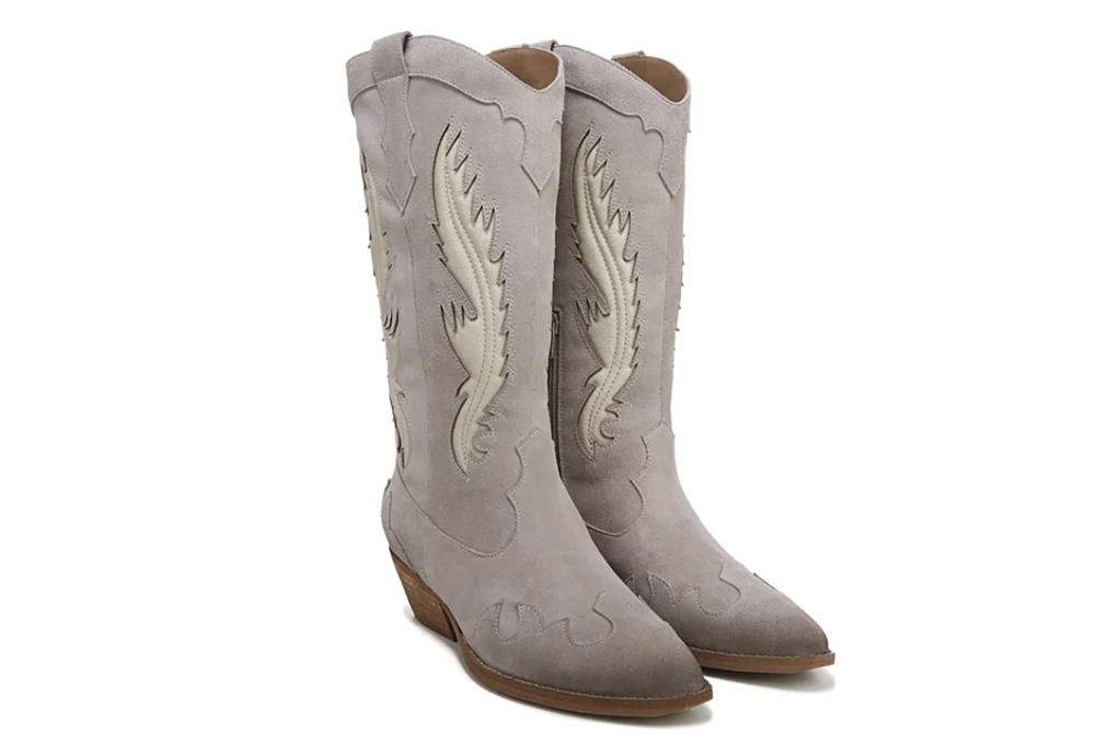 A pair of gray cowboy boots 