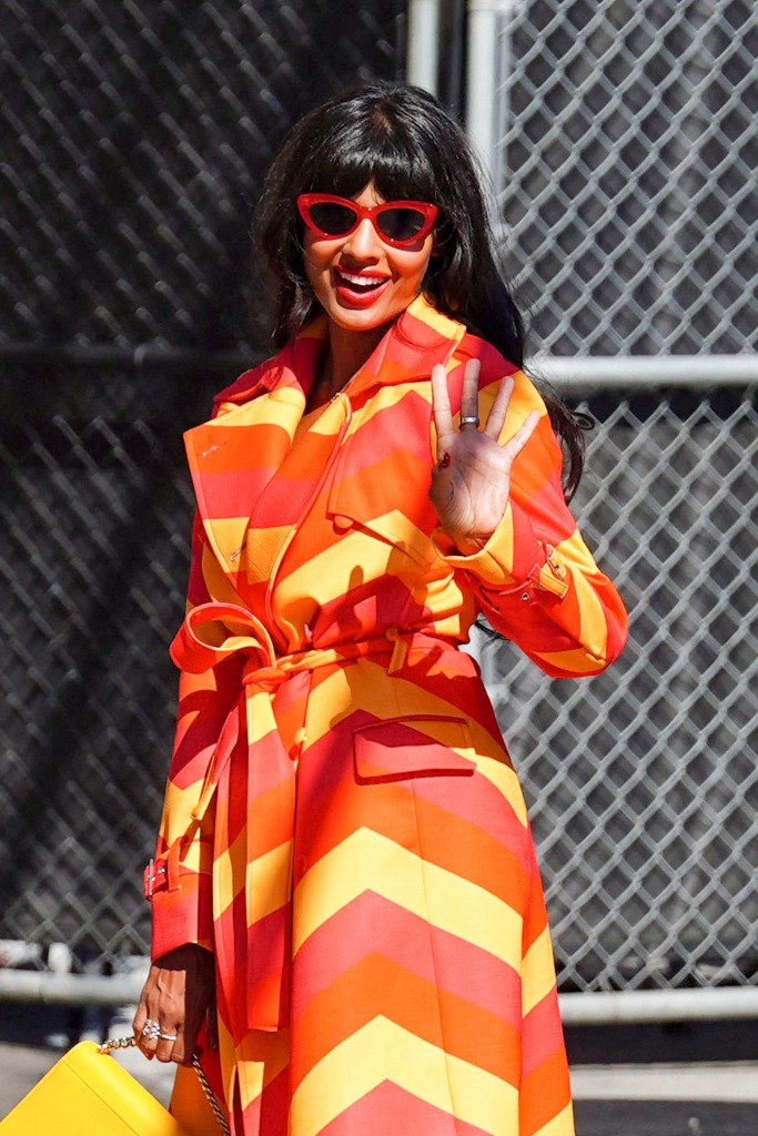 Jameela Jamil is seen arriving at 'Jimmy Kimmel Live' Show in Los Angeles, California. NON-EXCLUSIVE August 25, 2022. 25 Aug 2022 Pictured: Jameela Jamil. Photo credit: JOCE/Bauergriffin.com / MEGA TheMegaAgency.com +1 888 505 6342 (Mega Agency TagID: MEGA889378_028.jpg) [Photo via Mega Agency]