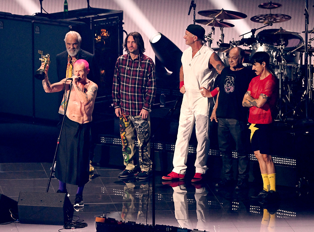 Flea, John Frusciante, Chad Smith, and Anthony Kiedis of Red Hot Chili Peppers onstage alongside Tommy Chong and Cheech Marinonstage at the 2022 MTV Video Music Awards held at Prudential Center on August 28, 2022 in Newark, New Jersey.