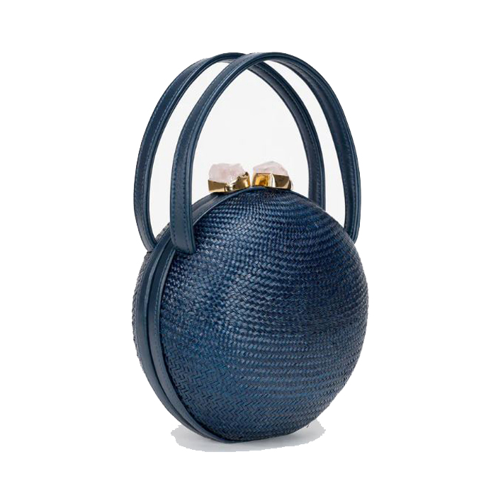 GUSTOKO Maisie Bag in woven buntal with a gold & quartz clasp winter wardrobe essentials 2022