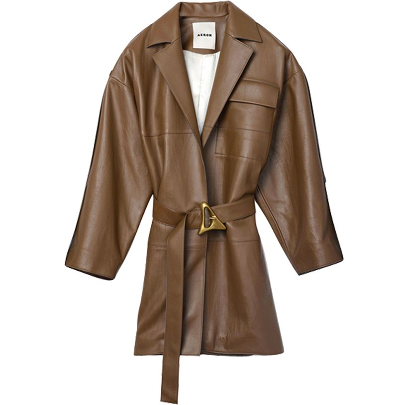 AERON Lake leather blazer with button detail fall wardrobe essentials brown coat