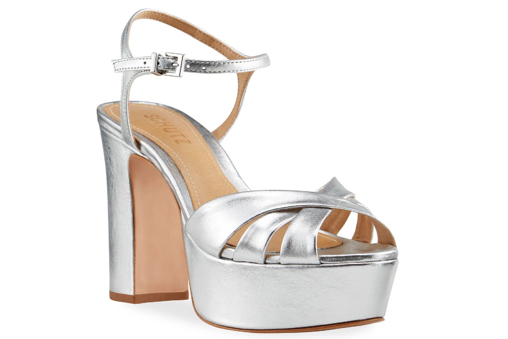 affordable wedding heels, Schutz Keefa Metallic Leather Platform Sandals
