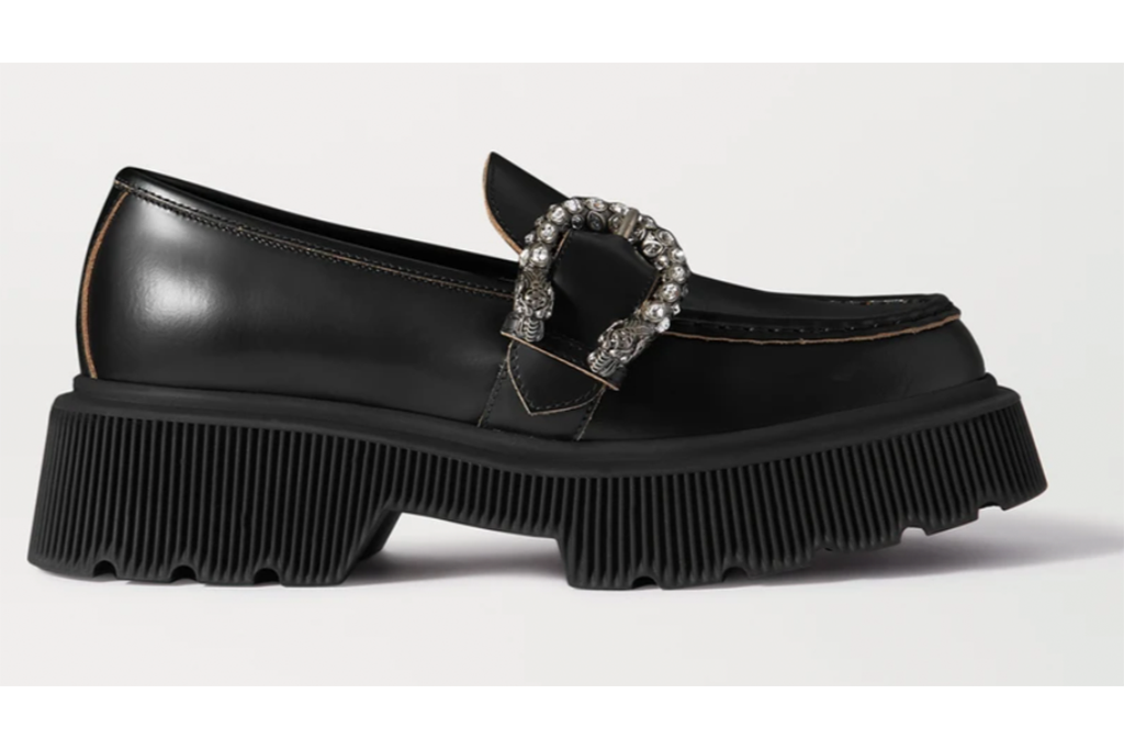 Gucci Hunder crystal-embellished leather platform loafers
