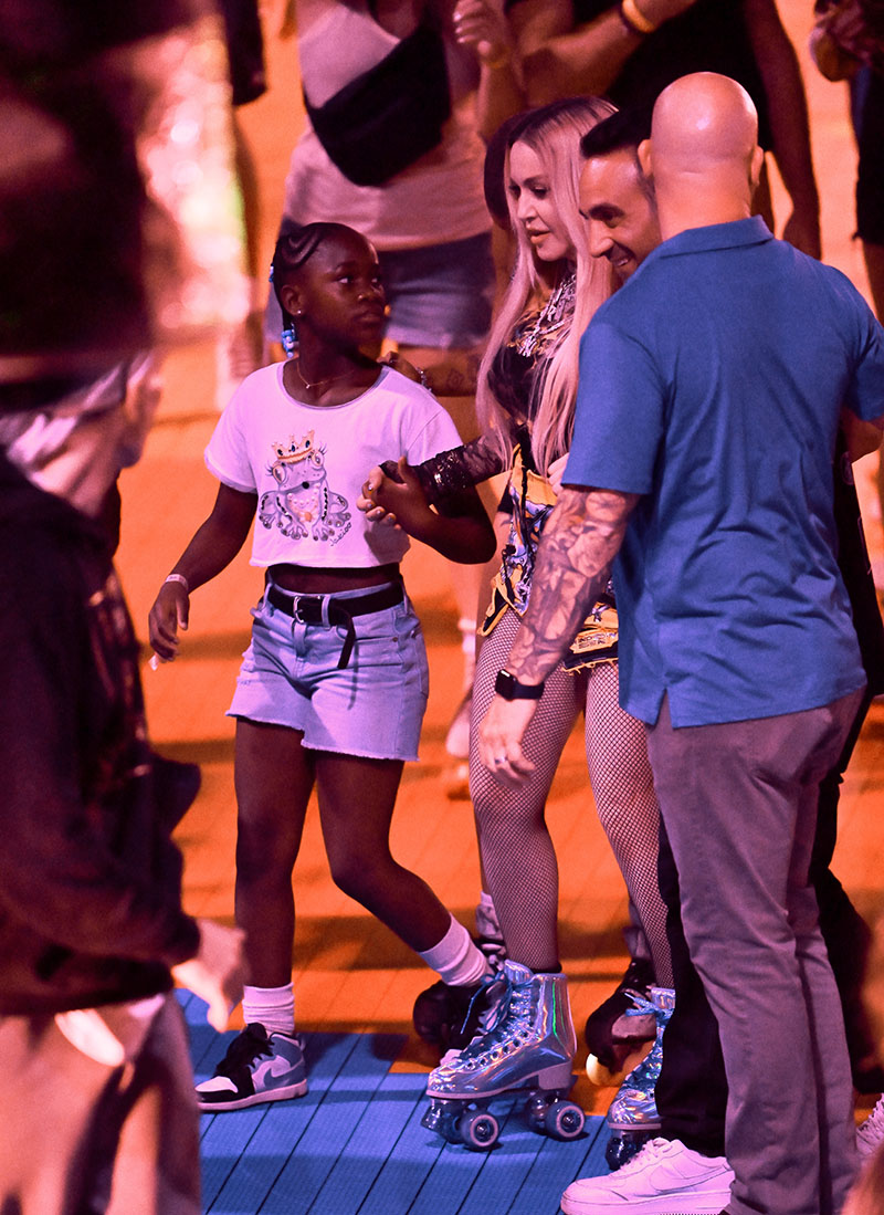 madonnas daughter, NEW YORK, NEW YORK - AUGUST 10: Madonna and her daughter roller skate at The DiscOasis in Central Park on August 10, 2022 in New York City. (Photo by James Devaney/GC Images)