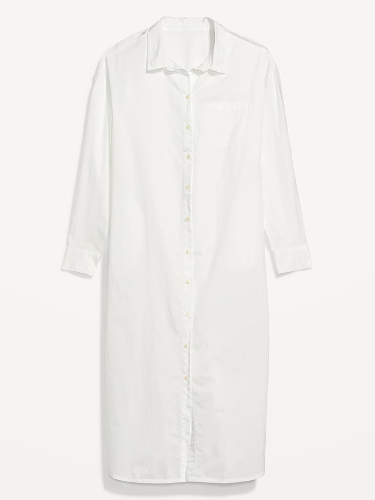 Long-Sleeve Cotton-Poplin Midi Shirt Dress