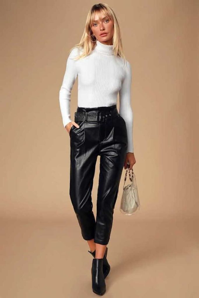 Leather Pants With a Turtleneck Shirt