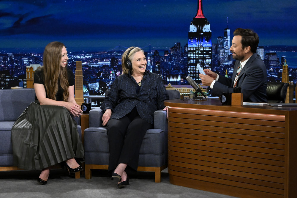 Chelsea Clinton, Hillary Clinton, and host Jimmy Fallon during an interview on Tuesday, September 6, 2022.