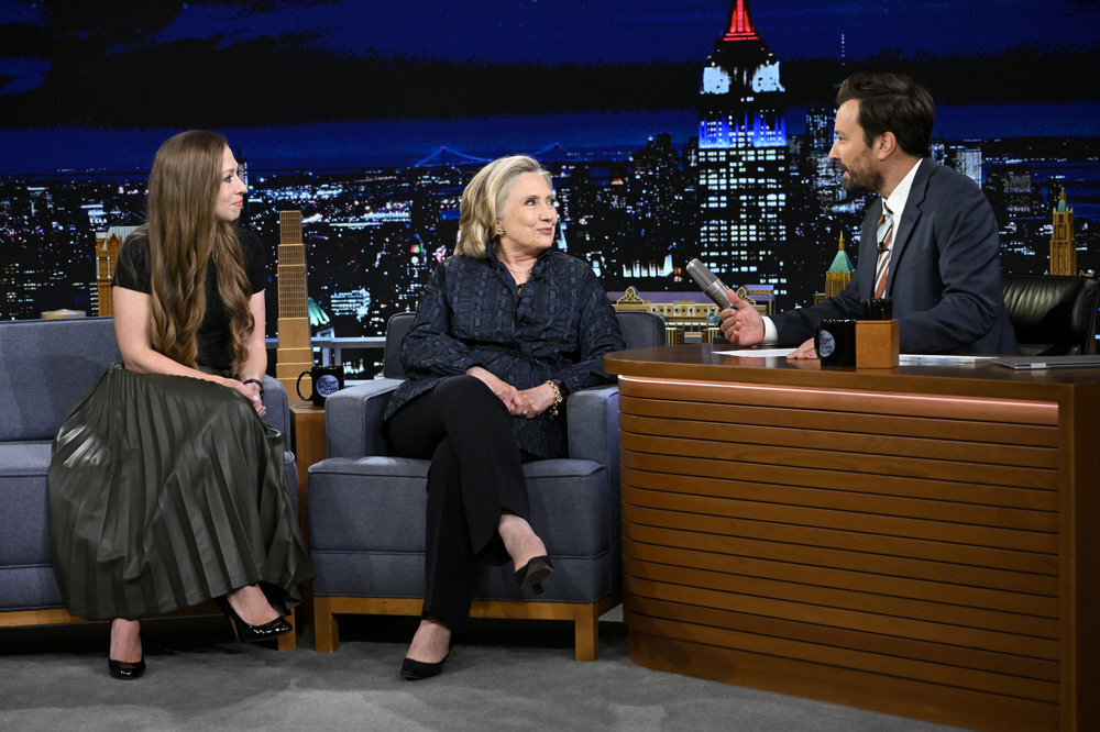 Chelsea Clinton, Hillary Clinton, and host Jimmy Fallon during an interview on Tuesday, September 6, 2022.