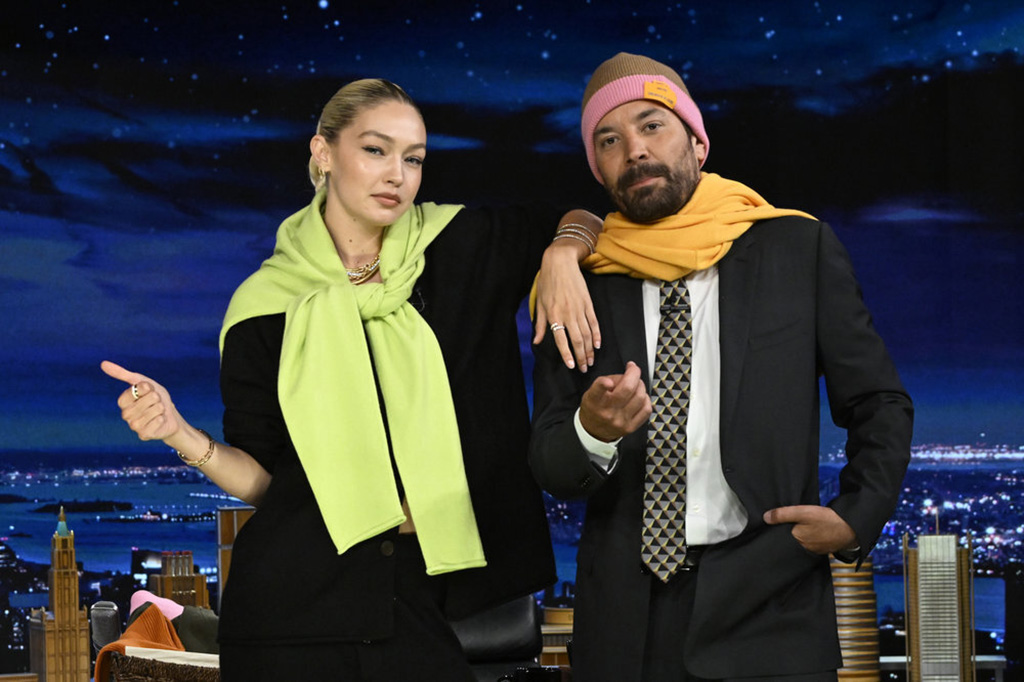 Gigi Hadid during an interview with host Jimmy Fallon on Thursday, September 8, 2022.