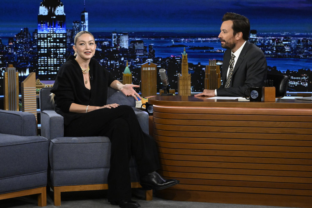 Gigi Hadid during an interview with host Jimmy Fallon on Thursday, September 8, 2022.