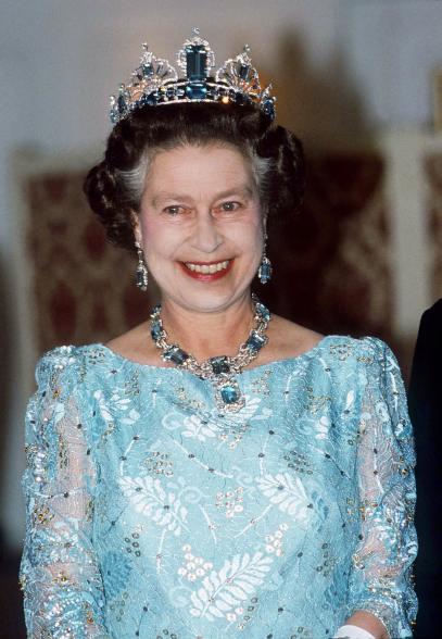 In 1953, the people and government of Brazil gifted Queen Elizabeth II a matching set of diamond and aquamarine earrings and necklace. Shortly after, she commissioned the House of Garrard, an English fine-jewelry maison that has been operating since the 18th century, to make her a tiara that would match with her Brazilian jewels. More than 30 years later, in 1986, the Queen wore the set, including the tiara, to a state dinner.