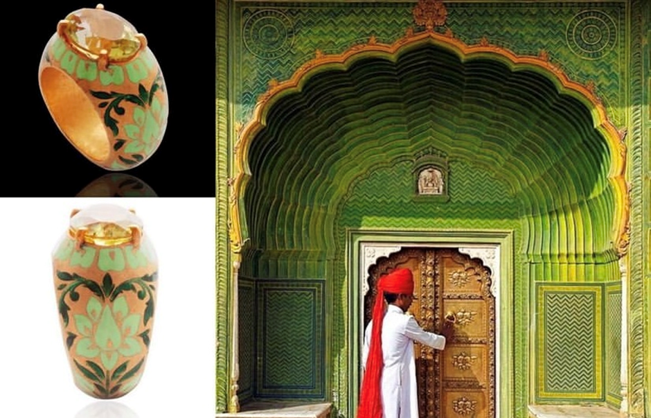 rajvi vora favorite design gold and enamel ring Iranian enamel technique