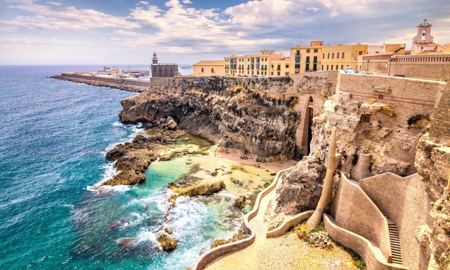 City walls and harbour in Melilla.