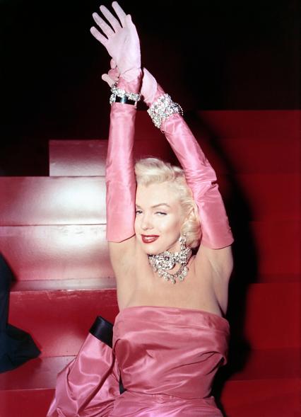 Monroe posed on the set of feature film "Gentlemen Prefer Blondes," in 1953.