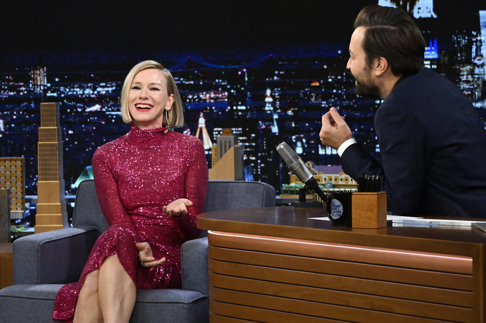 THE TONIGHT SHOW STARRING JIMMY FALLON -- Episode 1722 -- Pictured: (l-r) Actress Naomi Watts during an interview with host Jimmy Fallon on Monday, October 3, 2022 -- (Photo by: Todd Owyoung/NBC)