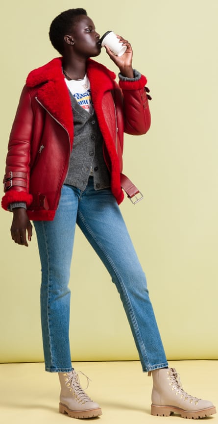 red leather shearling jacket