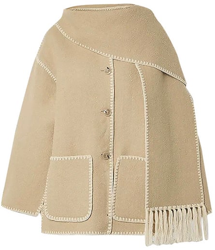 beige coat with scarf