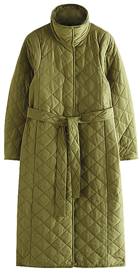 green wrap quilted coat